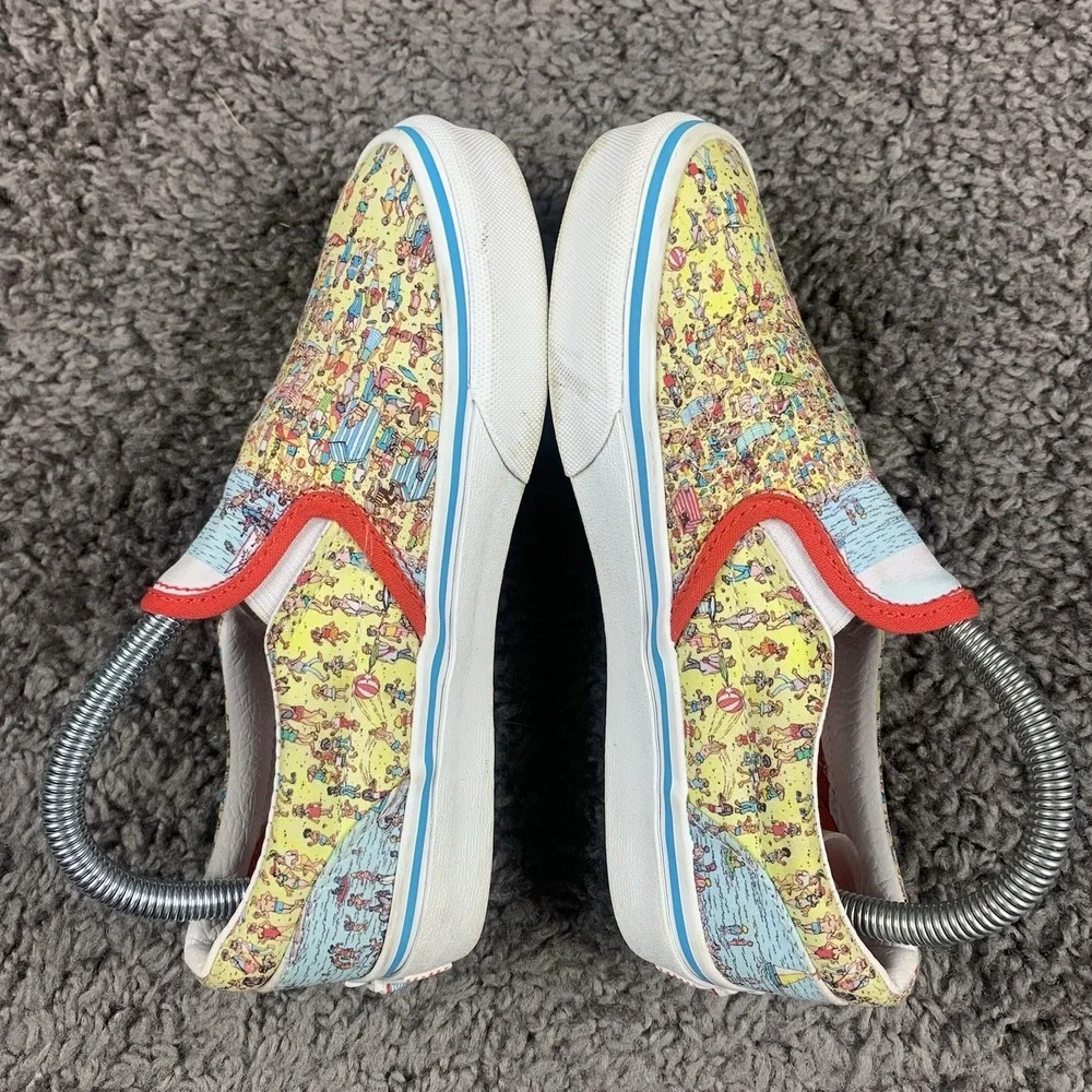 Vans X Where's Waldo Slip-On Kids Size 2 Shoes Red/Yellow Canvas